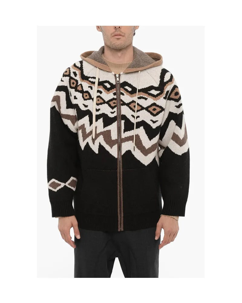 Neil Barrett Boxy Fit Wollpullover mit Kapuze in Beige, Nero Beige