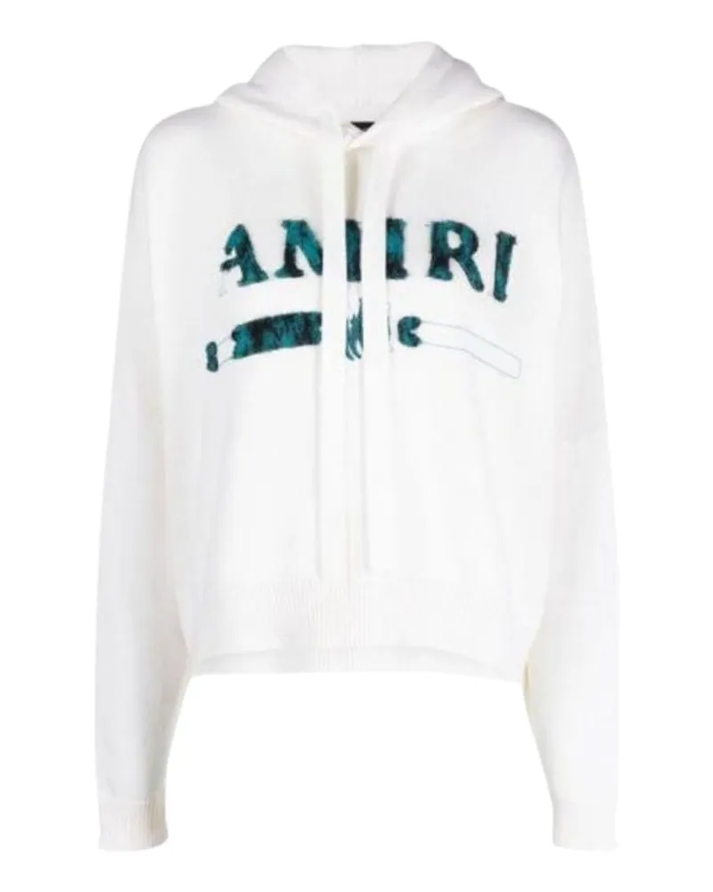 Amiri Leopard MA Bar Logo Weißer Strick-Hoodie Weiß