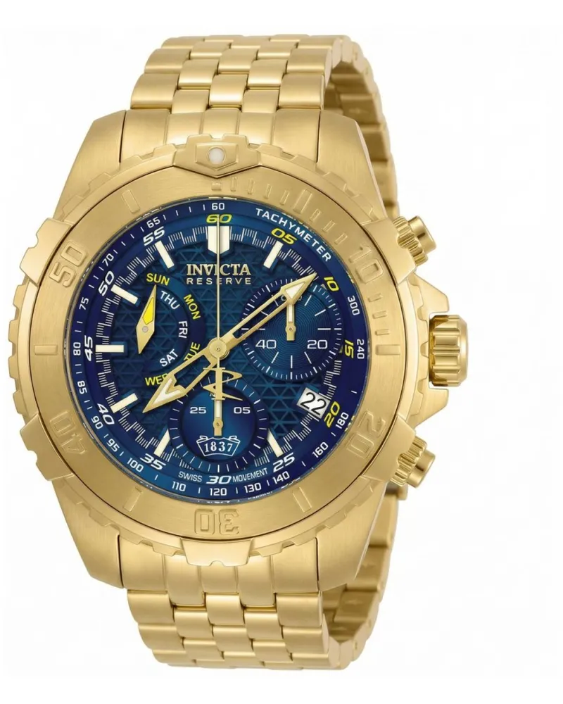 Invicta Reserve 50994 Herrenuhr - Quarzwerk - Edelstahl mit blauem Zifferblatt - 47 mm Gold