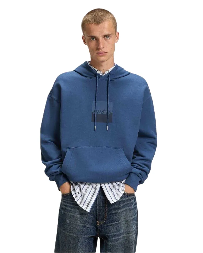 HUGO BOSS Kapuzenpullover für Herren, Regulär, Drop-Ärmel (Mittelblau Mittelblau