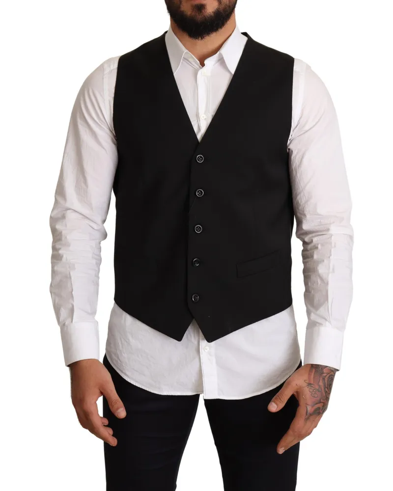 Dolce & Gabbana Herren Schwarz Wolle Formelle Weste Kleid Schwarz