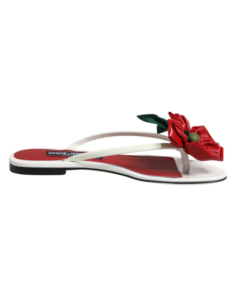 Dolce & Gabbana Rote Weiße KEIRA Blumen Leder Sandalen Schuhe Weiß