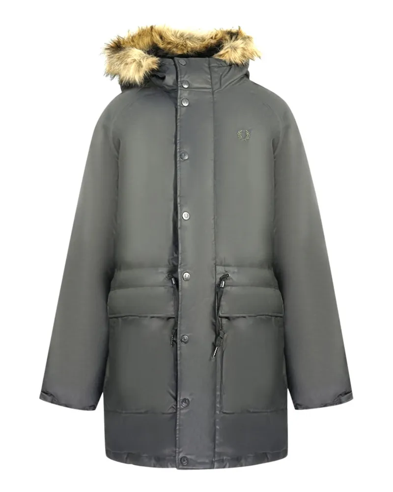 Fred Perry gepolsterte gewachste Baumwolle mit Kapuze Schwarz Parka Jacke Schwarz