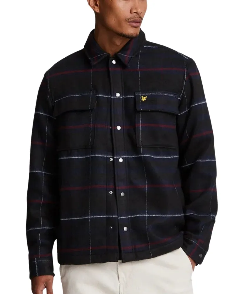 Lyle & Scott Brushed Tartan Muddy Navy Overshirt-Jacke Blau