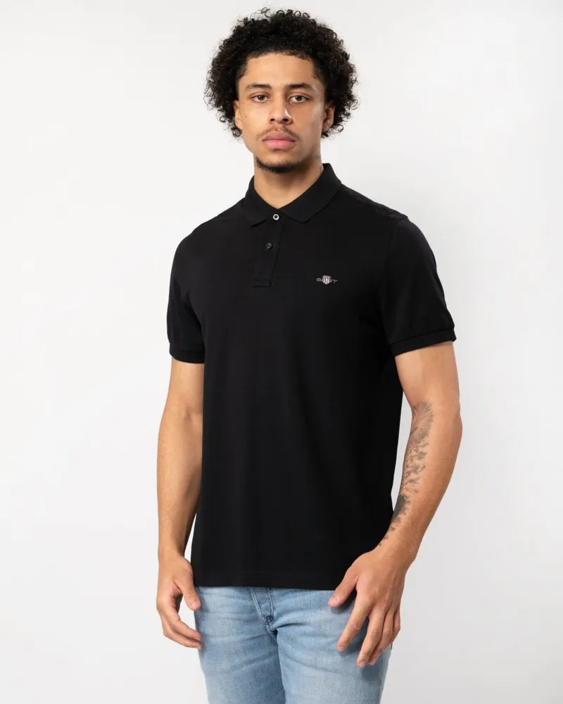 Gant Regular Shield Pique Polo Poloshirt Schwarz