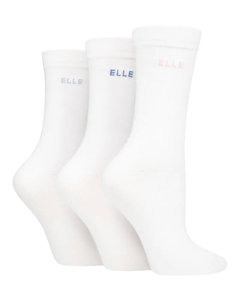Elle 3er-Pack Damen Einfarbige Baumwollsocken - Weicher Atmungsaktiver Alltagstragekomfort Weiß
