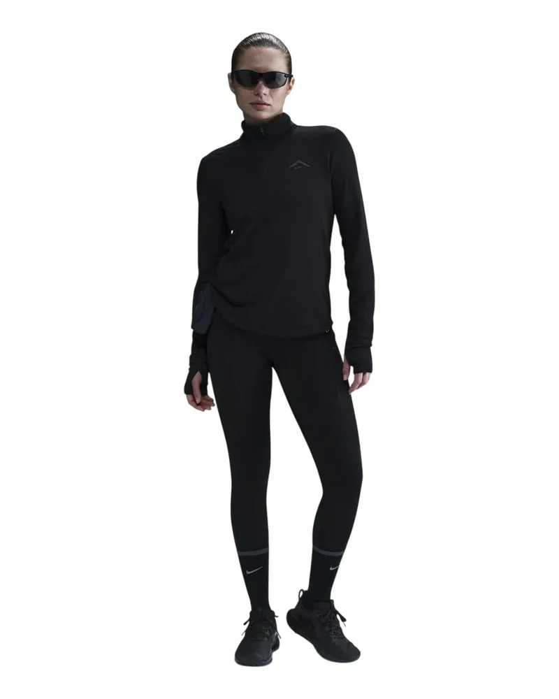 Nike Trail" Midlayer für Damen, mit kurzem Reißverschluss, Dri-FIT, Laufen (Schwarz Schwarz