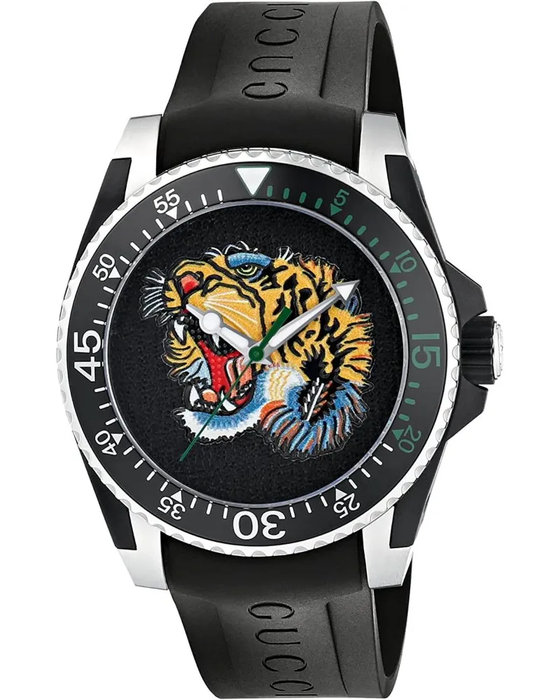 Gucci YA136318 Tauchen Tiger Motiv schwarzes Zifferblatt Herrenuhr Schwarz