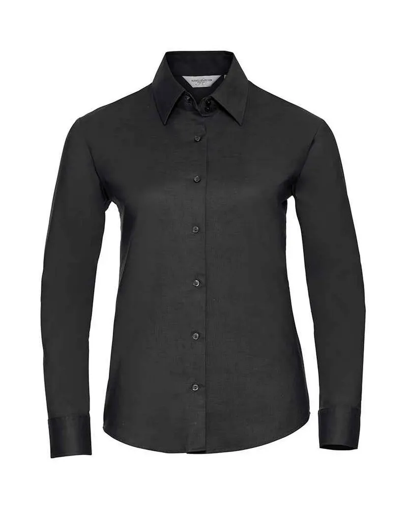 Russell Athletic Russell - Hemd Pflegeleicht für Damen Langärmlig (Schwarz Schwarz