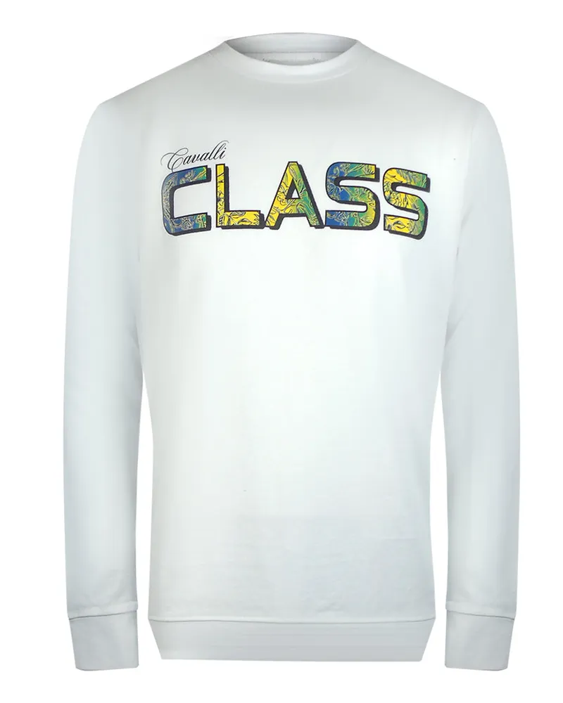 Roberto Cavalli Sweatshirt mit leuchtendem Blumenlogo - Weiß Weiß
