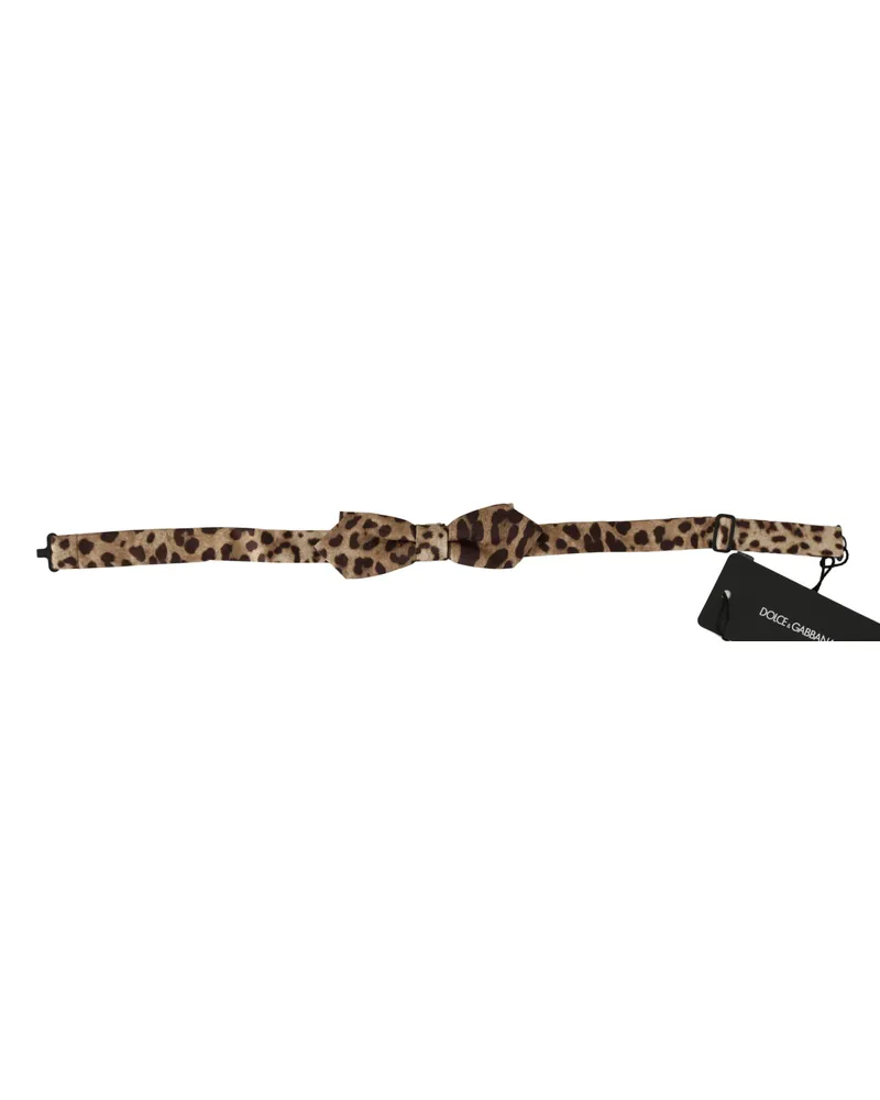 Dolce & Gabbana Braun Leopard Seide Einstellbare Hals Papillon Männer Fliege Mehrfarbig