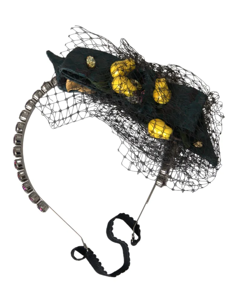 Dolce & Gabbana Schwarze Zitronen Sizilien Lila Kristall Netz-Haarband Diadem Schwarz