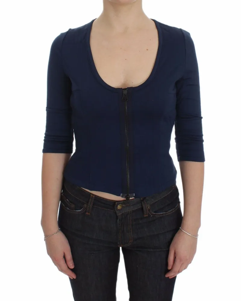 Extè Zip-up Bluse mit drei Viertelärmeln Dunkelblau
