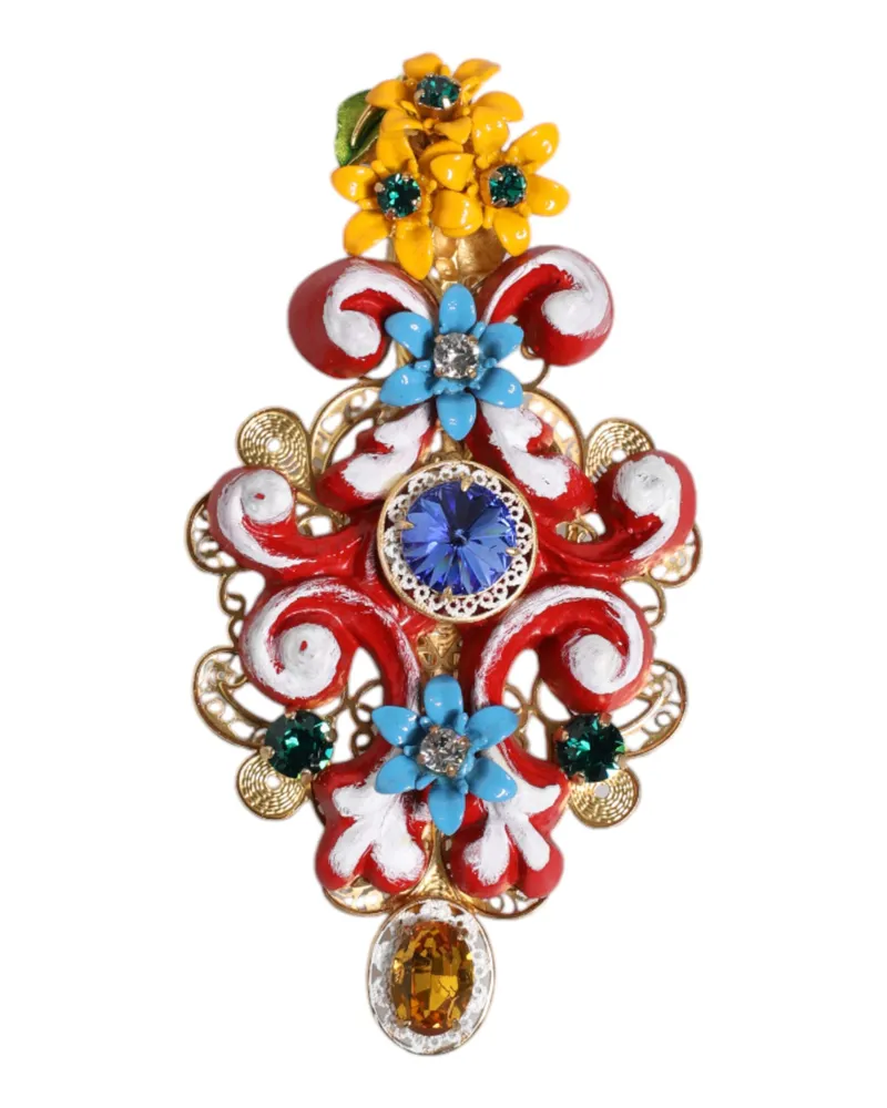 Dolce & Gabbana Dekorativer Emaille-Blumen-Anstecker Rot