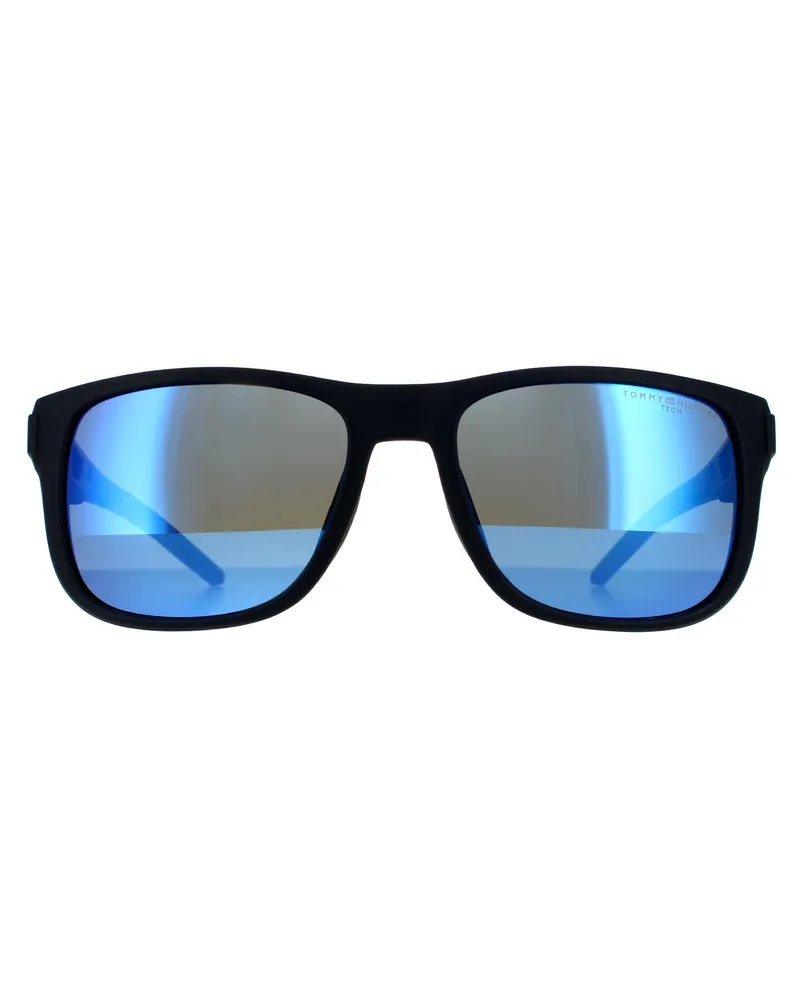 Tommy Hilfiger Wrap Mens Matte Blue Blue Mirror Sonnenbrillen Blau