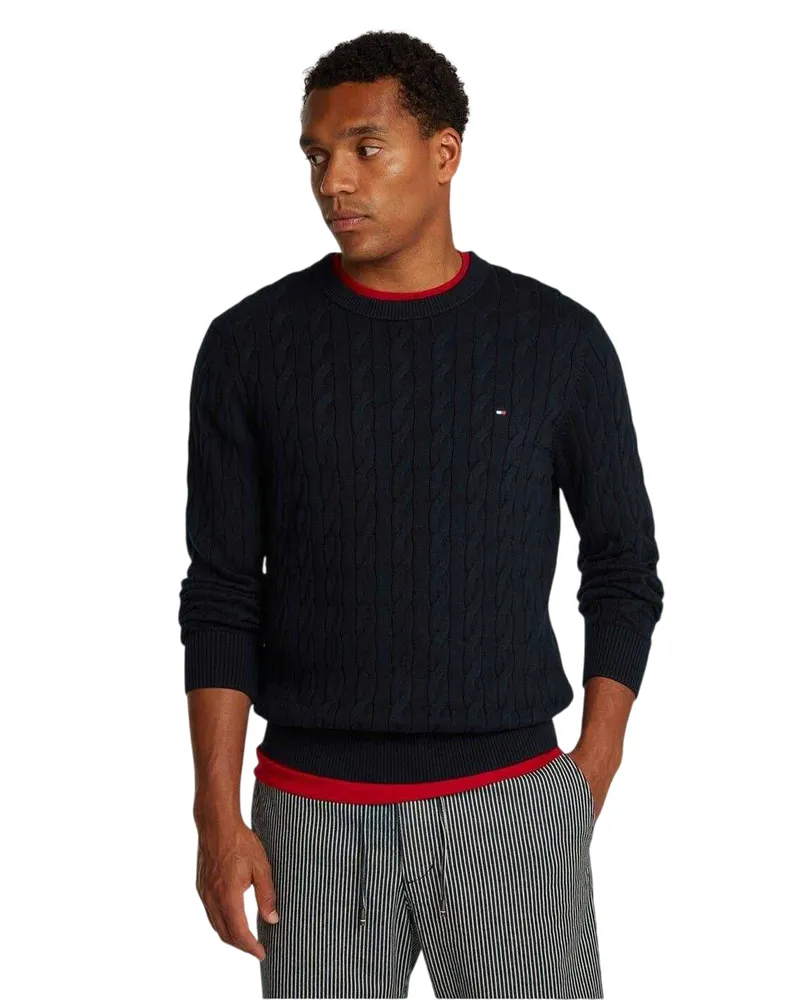 Tommy Hilfiger Pullover für Herren, Rundhalsausschnitt, Baumwolle (Himmelblau Marineblau