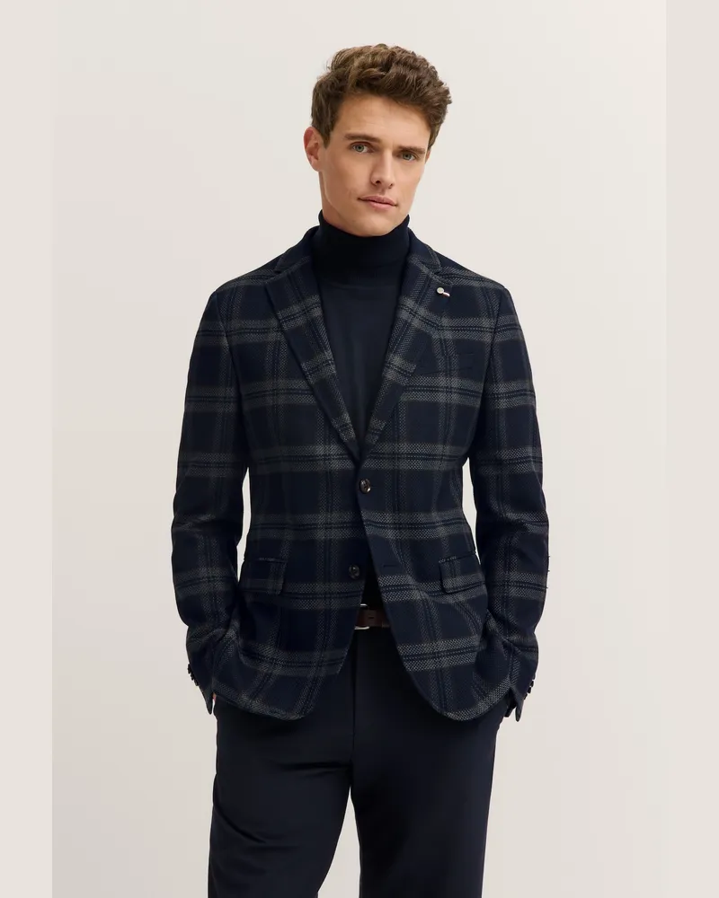 Bugatti Herren Sakko mit Reverskragen, Stretch-Futter und Glencheck-Karo - Marineblau Marineblau