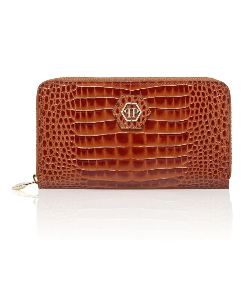 Philipp Plein Mid-Zip Brieftasche Cocco - Braun Braun
