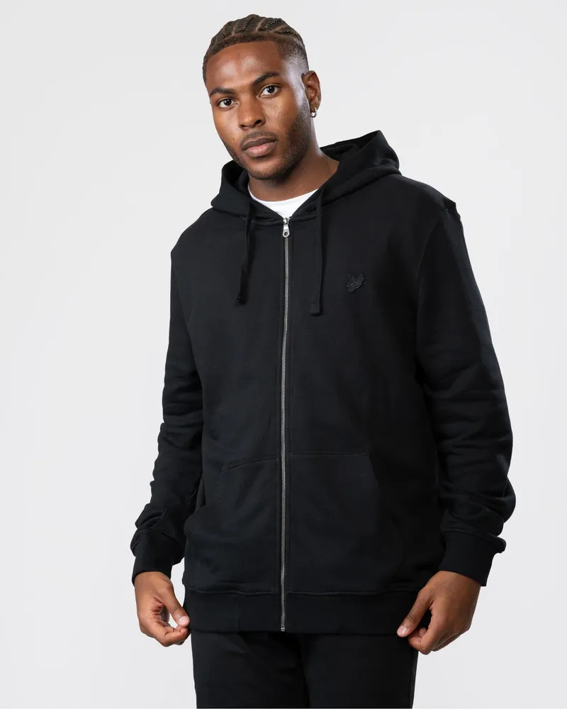 Lyle & Scott Tonal Eagle Jet Black Kapuzenpullover Mit Durchgehendem Reißverschluss Schwarz
