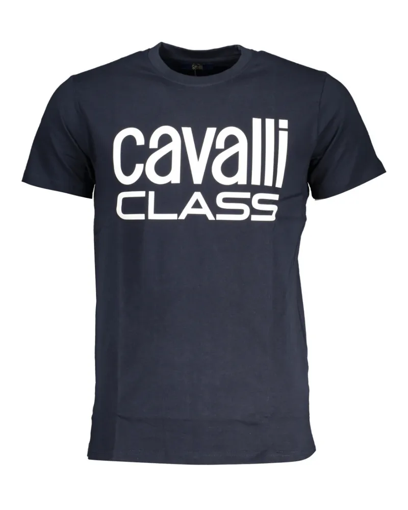 Roberto Cavalli Fetziges Weißes Logo Navy Blau T-Shirt Blau