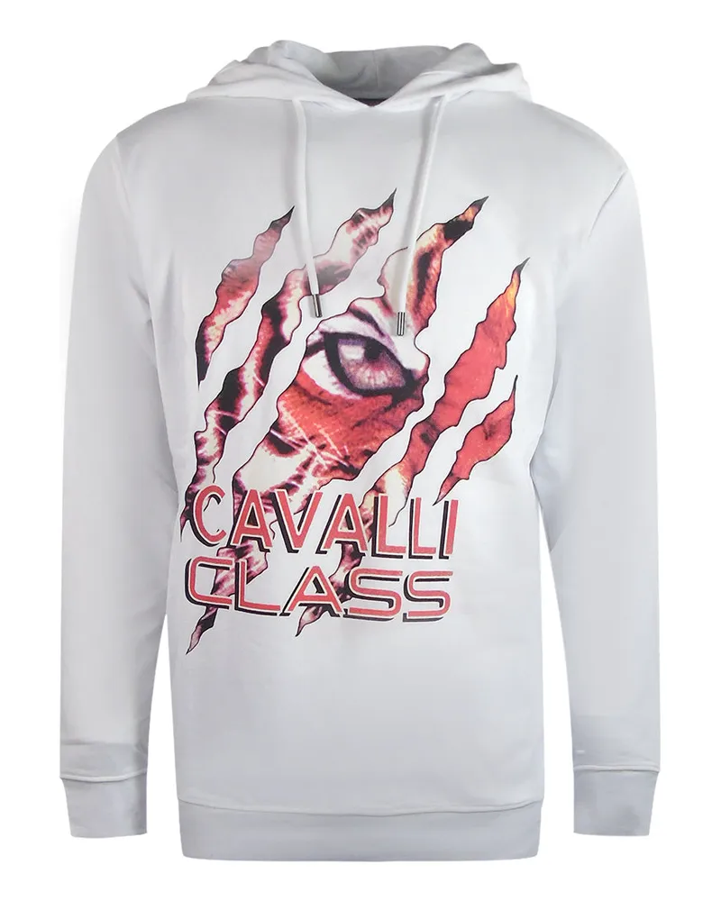 Roberto Cavalli Spahender Tiger Design Weisser Kapuzenpullover Weiß
