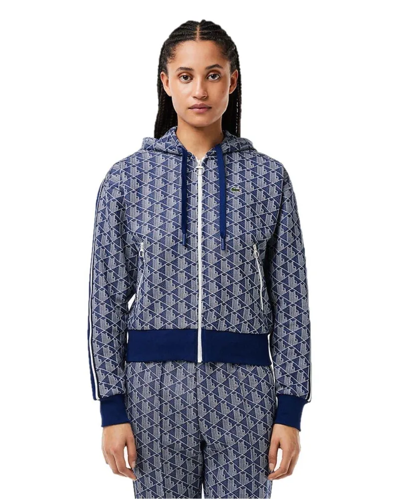 Lacoste Hoodie mit durchgehendem Reißverschluss für Damen, gerippt, Regulär (Methyl-Blau Blau