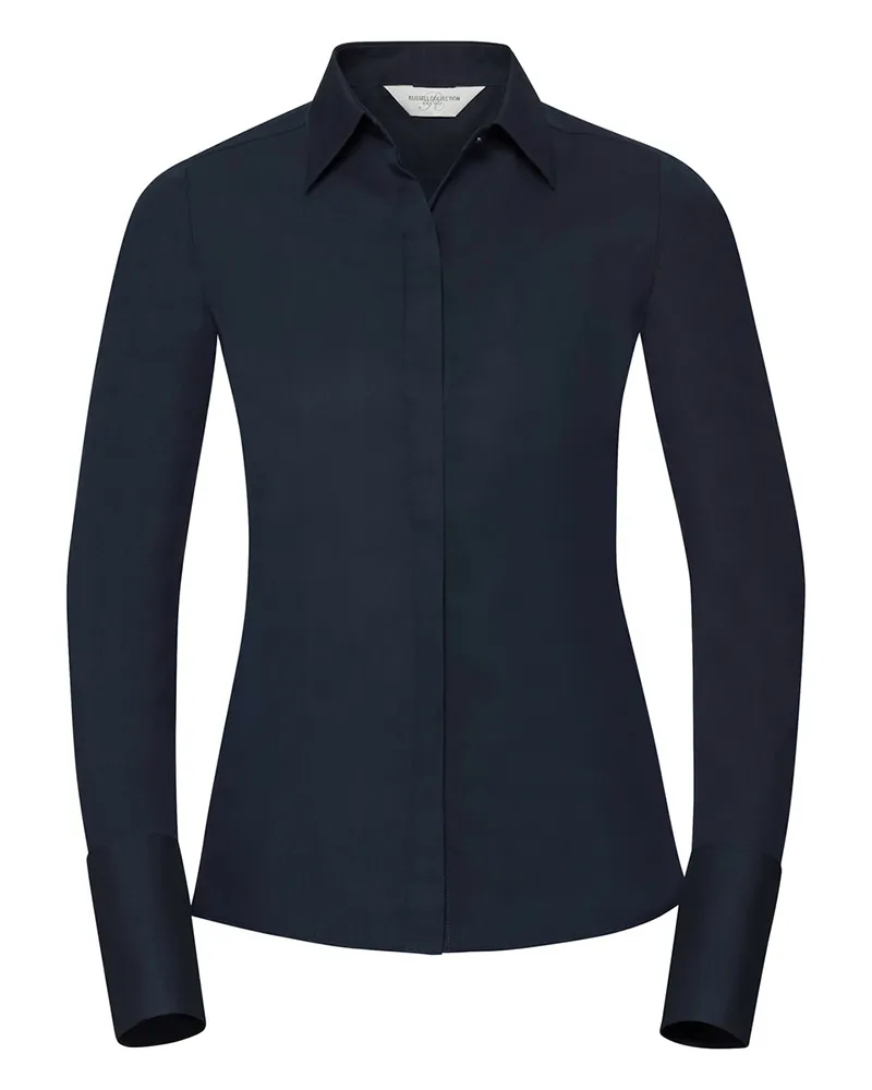 Russell Athletic Russell Collection - "Ultimate" Hemd für Damen Langärmlig (Leuchtend Navy-Blau Marineblau
