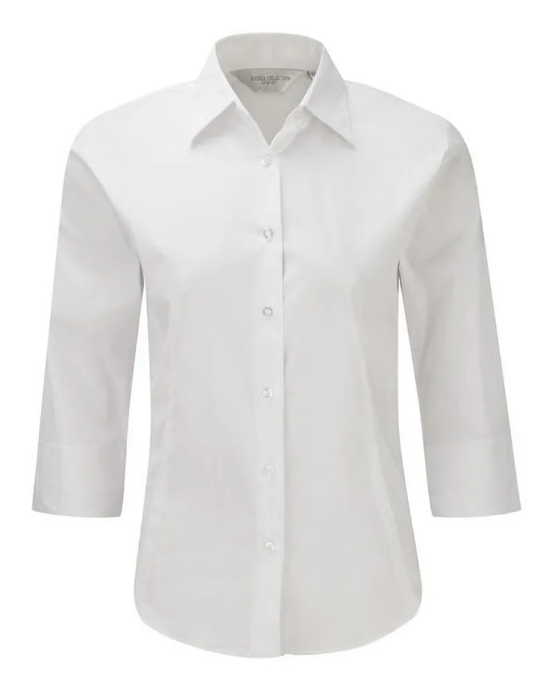 Russell Athletic Russell Collection Easy Care Bluse, 3/4-Armlänge (Weiß Weiß
