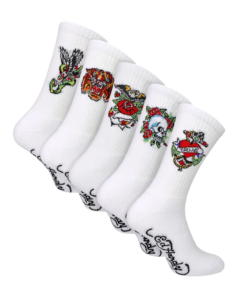 Ed Hardy 5 Paar Herren Weiße Kniestrümpfe Leichte Sportsocken Weiß