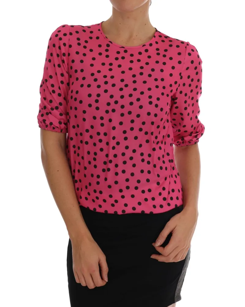 Dolce & Gabbana Pinke Polka-Dots Seidenbluse Mehrfarbig