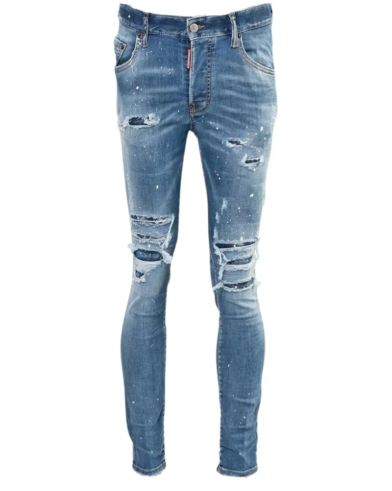 Dsquared2 Super Twinky Jean Paint Splash verstärkte zerrissene blaue Jeans Blau