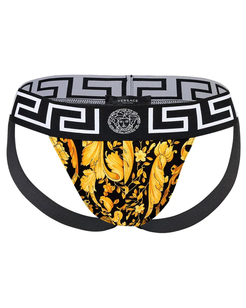 Versace Stretch Organic Jersey Barocco  All Over Jockstrap Gelb