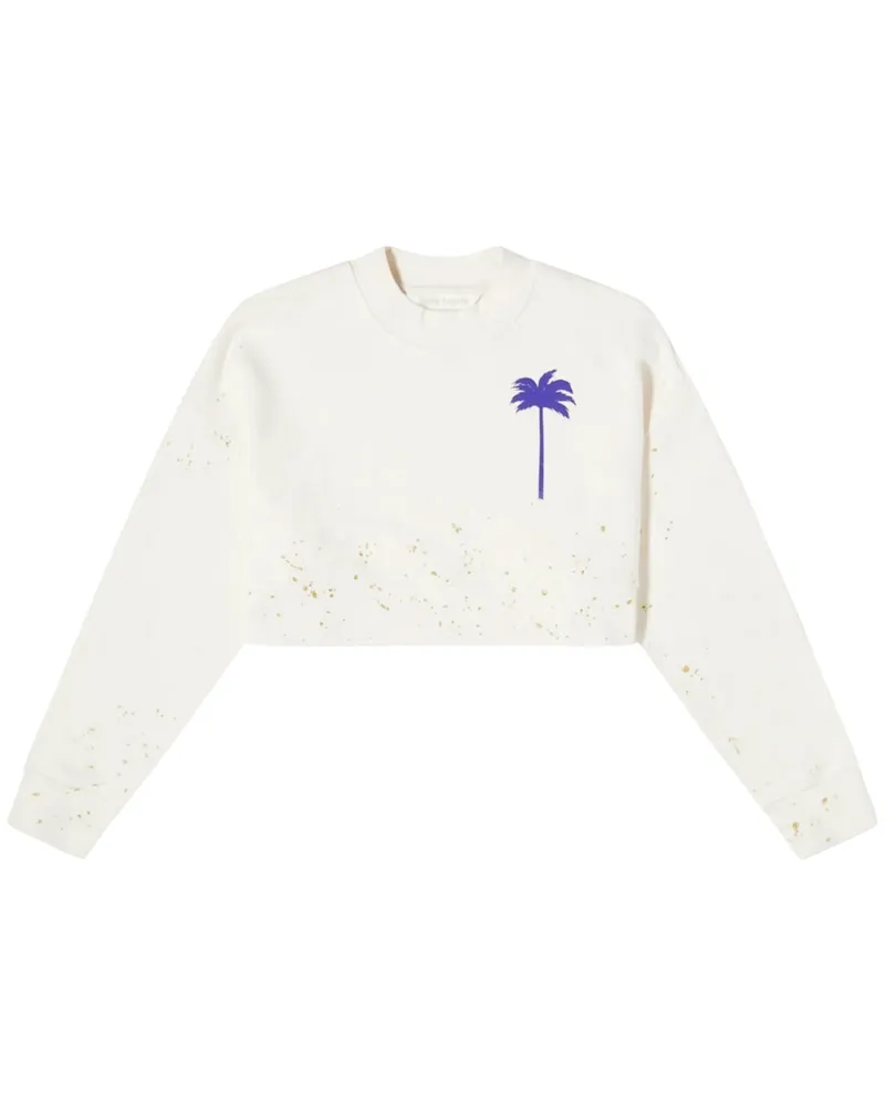 Palm Angels Pxp Painted Cropped Crewneck Butter Creme