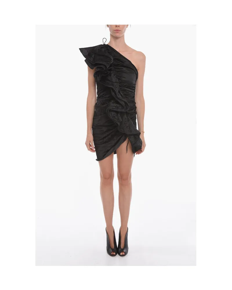 Bottega Veneta Satinkleid mit Rüschen und One-Shoulder-Ausschnitt - Schwarz Schwarz