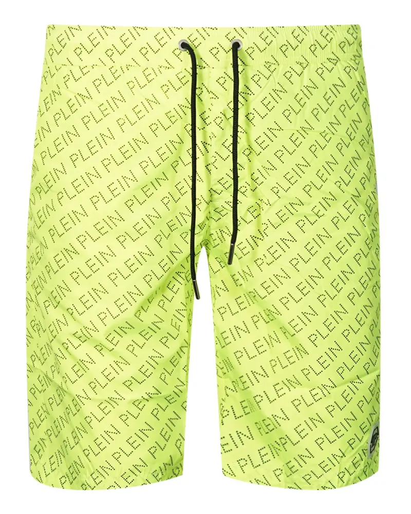Philipp Plein Repetitive Long Logo Fluoreszierend Gelb Badeshorts Gelb