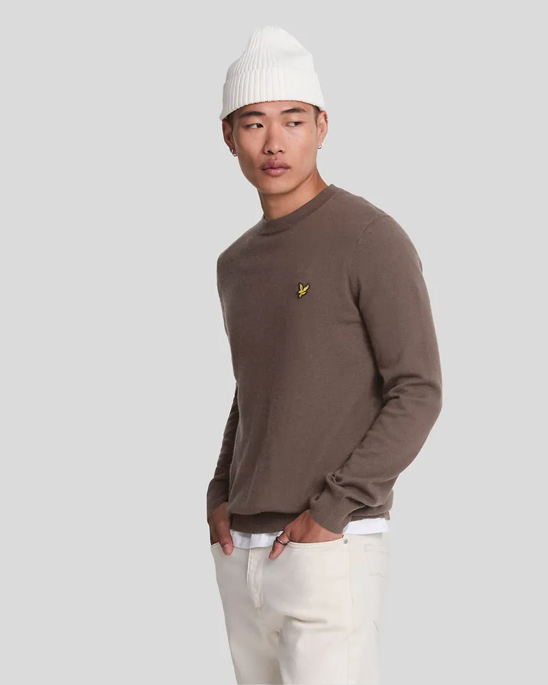 Lyle & Scott Rundhalspullover aus Baumwollmerinowolle in Braun Braun