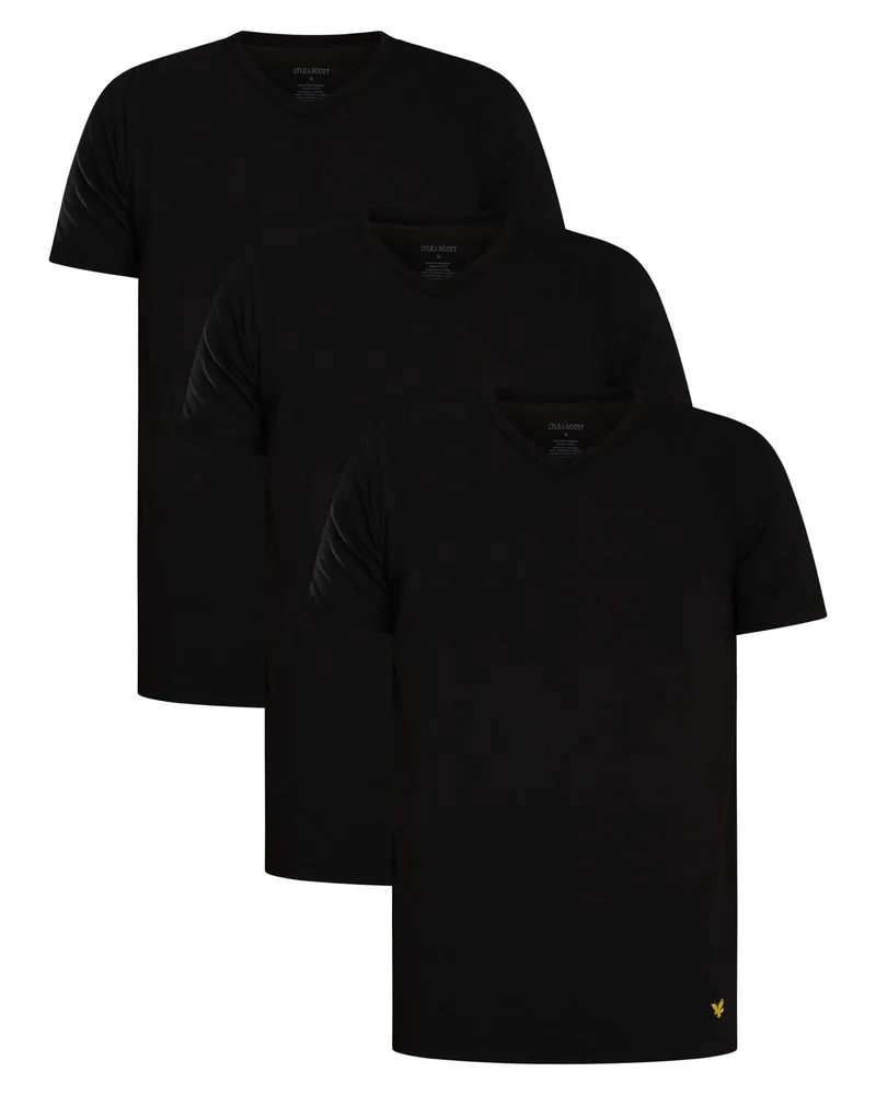 Lyle & Scott 3er-Pack Basic-Lounge-T-Shirts mit V-Ausschnitt - Schwarz Schwarz