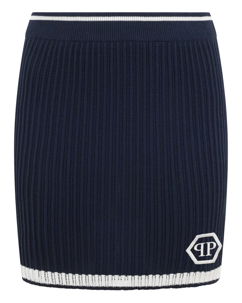 Philipp Plein Knitted Mini Skirt Hexagon Dunkelblau