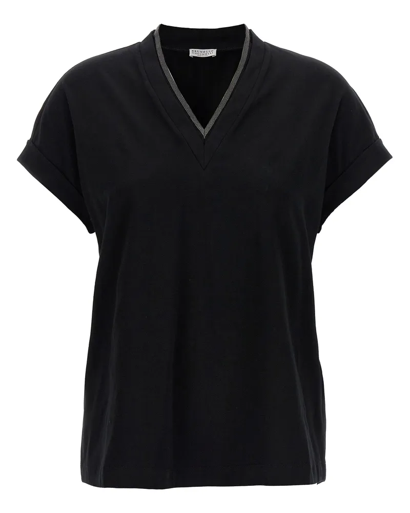 Brunello Cucinelli Schwarzes Baumwoll-T-Shirt Schwarz