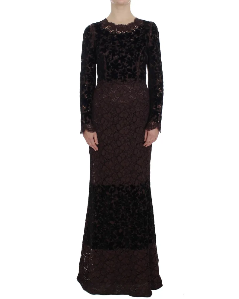 Dolce & Gabbana Spitzen-velours Maxikleid mit langen Ärmeln Schwarz
