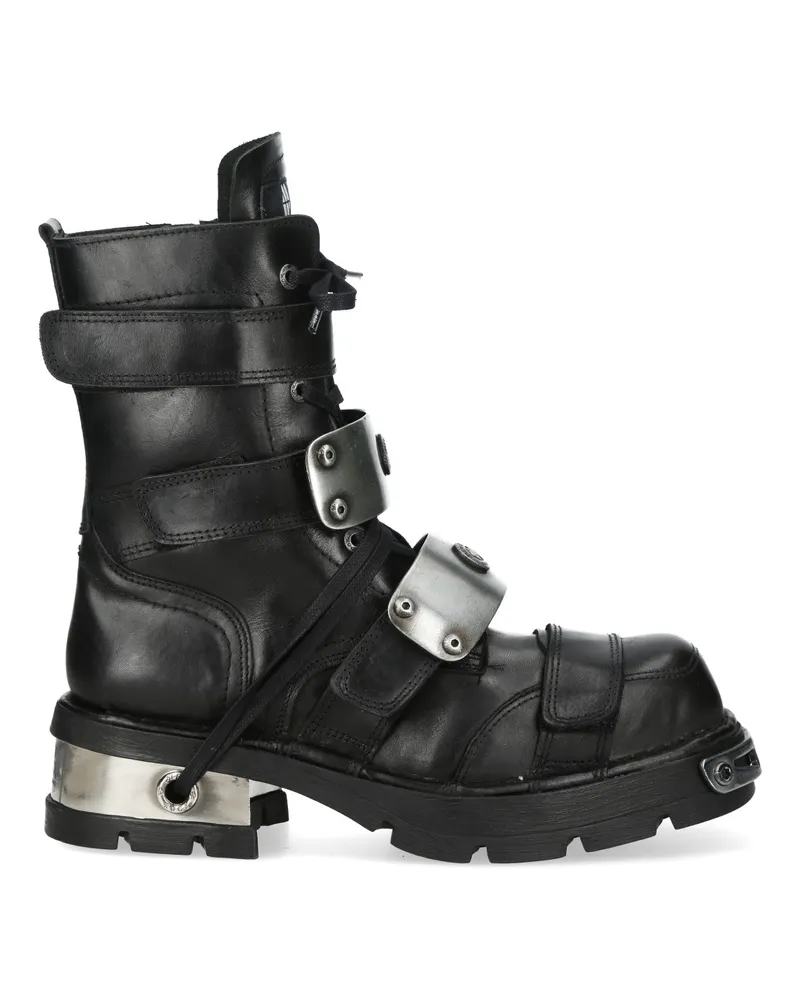 New Rock Metallic Black Leather Gothic Punk Rock High Boots - MET048-C9 Schwarz