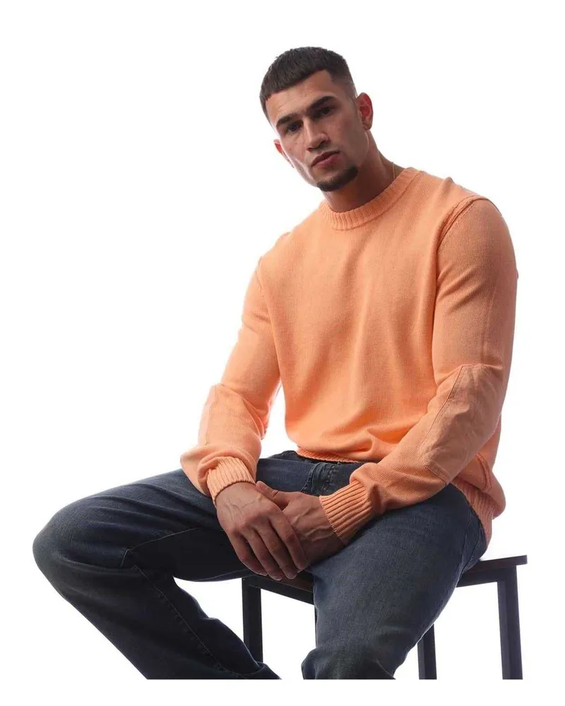 HUGO BOSS Pullover Top für Herren, Rundhalsausschnitt, Leger, Regulär (Pastell-Orange Salbeigrün