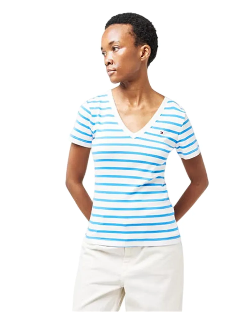 Tommy Hilfiger T-Shirt für Damen, Baumwolle (Ecru/Blau Ecru