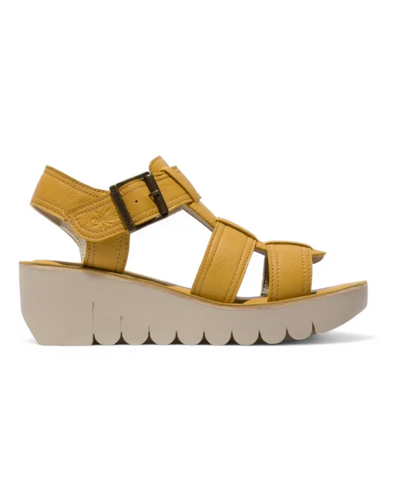 Fly London Damen YUDD236FLY Bumblebee Gelbe Ledersandalen Espadrille Plateau Wedges Gelb