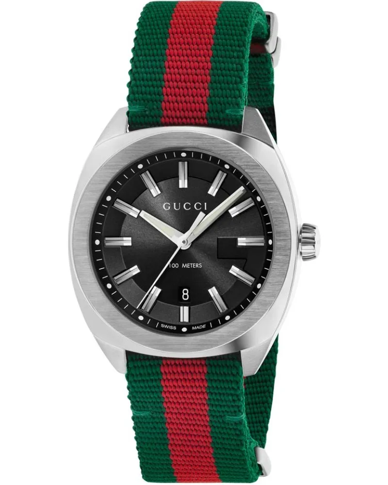 Gucci YA142305 GG2570 Herrenuhr aus schwarzem Canvas - 41mm Eleganter Zeitmesser Mehrfarbig