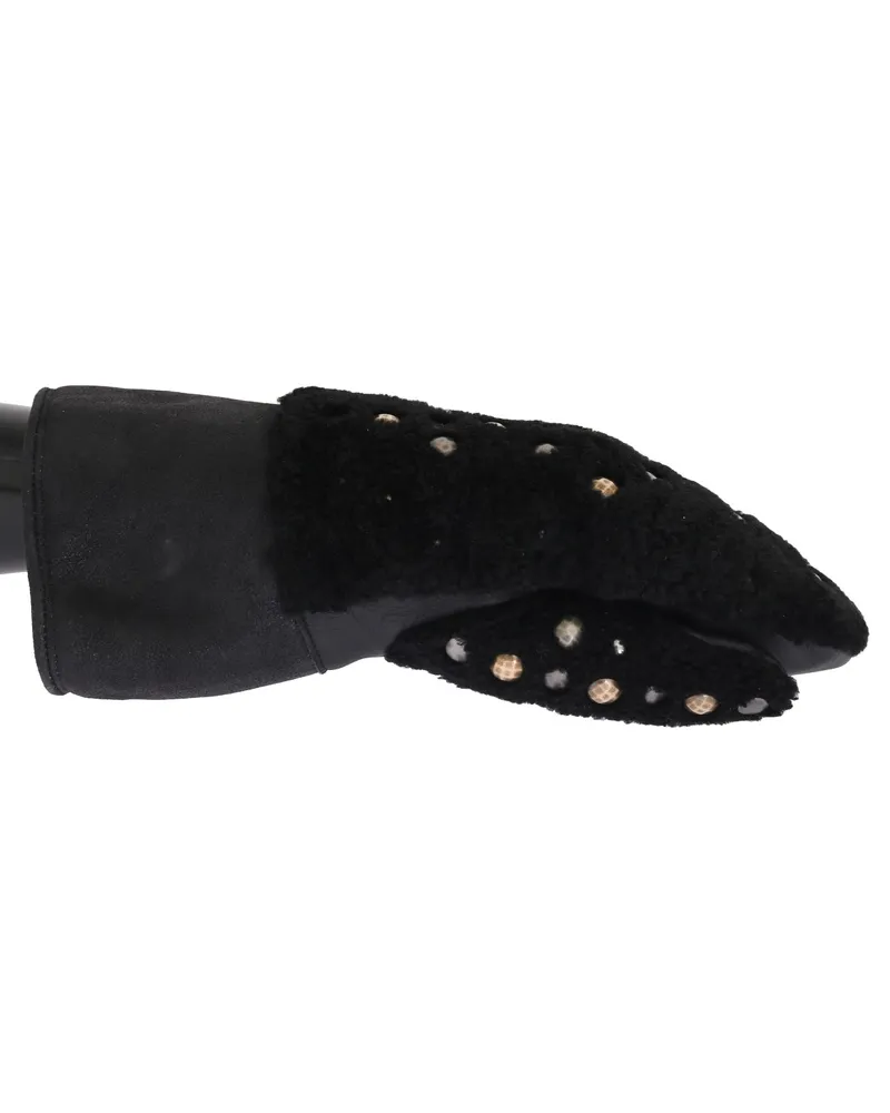 Dolce & Gabbana schwarze Leder-Schafsleder-Nietenhandschuhe Mehrfarbig