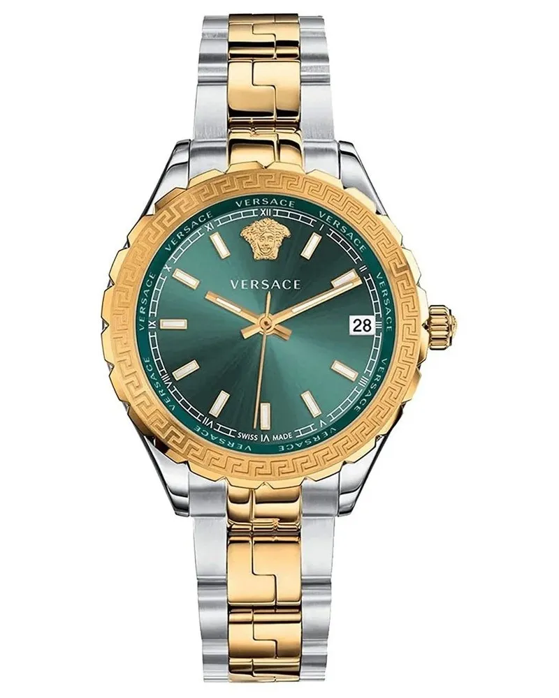 Versace V12050015 Damen Hellenyium Zweifarbige Grüne Uhr Silber