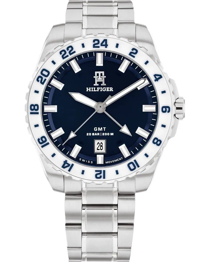 Tommy Hilfiger Th85 Gmt Silber Herren Armbanduhr 1792132 Silber