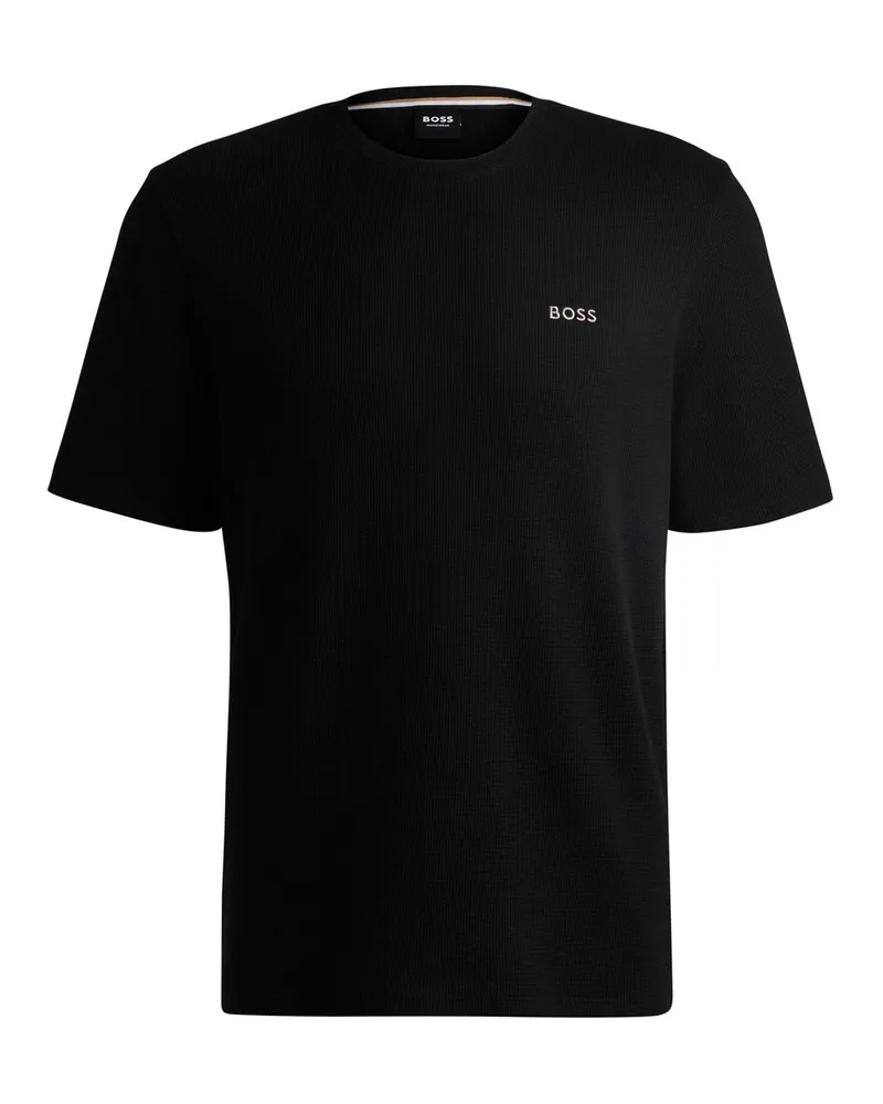 HUGO BOSS Schlafanzug-Oberteil für Herren, Strukturiert, Waffelstrick (Schwarz Schwarz