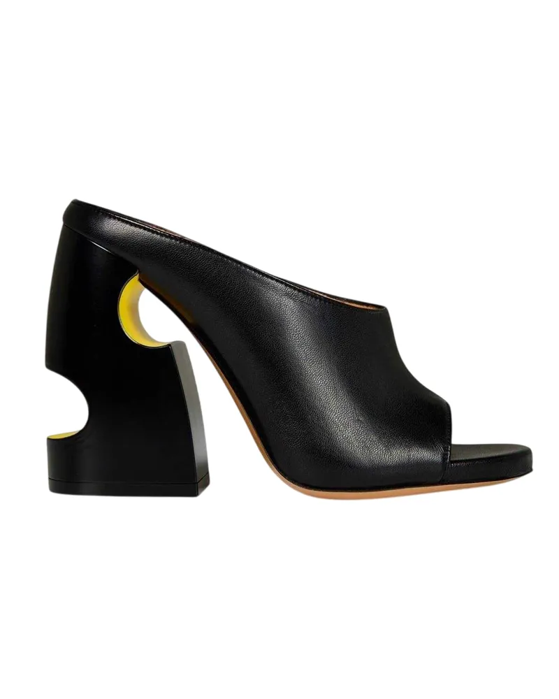 OFF-WHITE Off White - Ausschnitt Mules für Damen, Leder, Hoher Blockabsatz (Schwarz/Gelb Schwarz